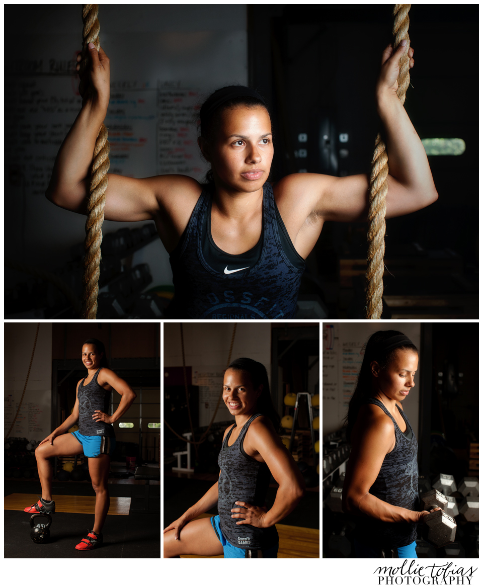 virginia sports photography model with dumbbells and ropes