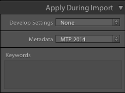 screen shot of keyword metadata panels in Lightroom