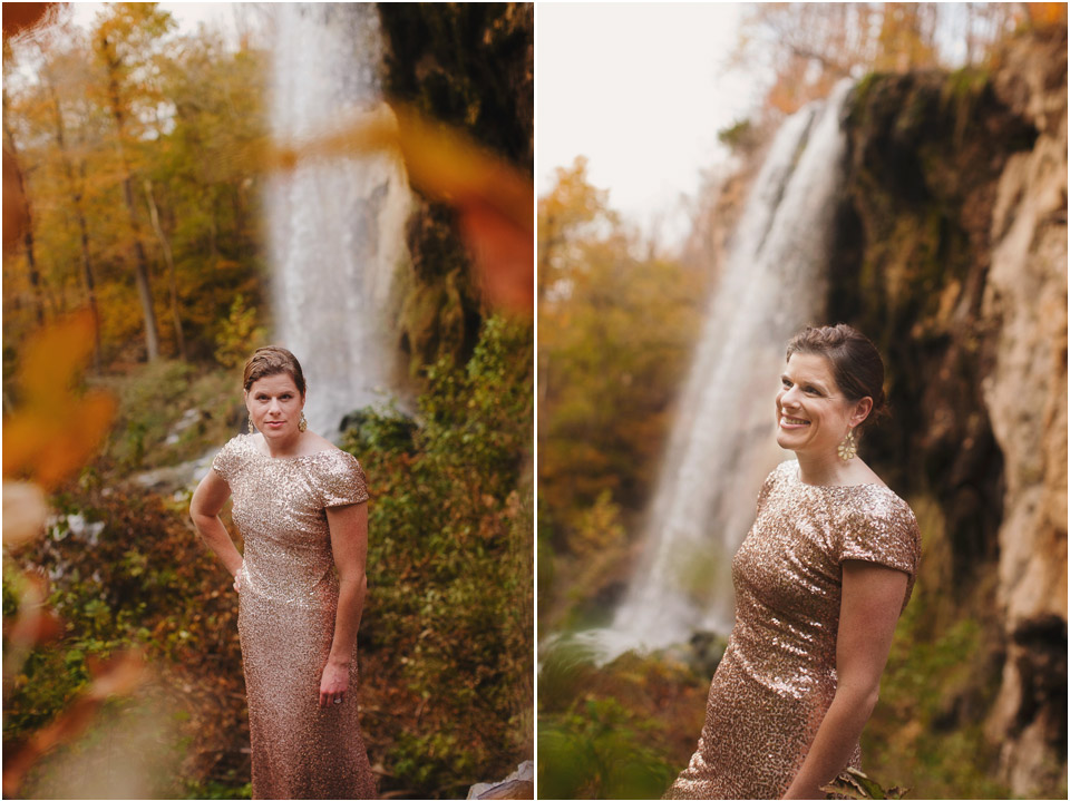 Virginia-rustic-wedding-bridal-session-gold-sequin-dress-waterfall