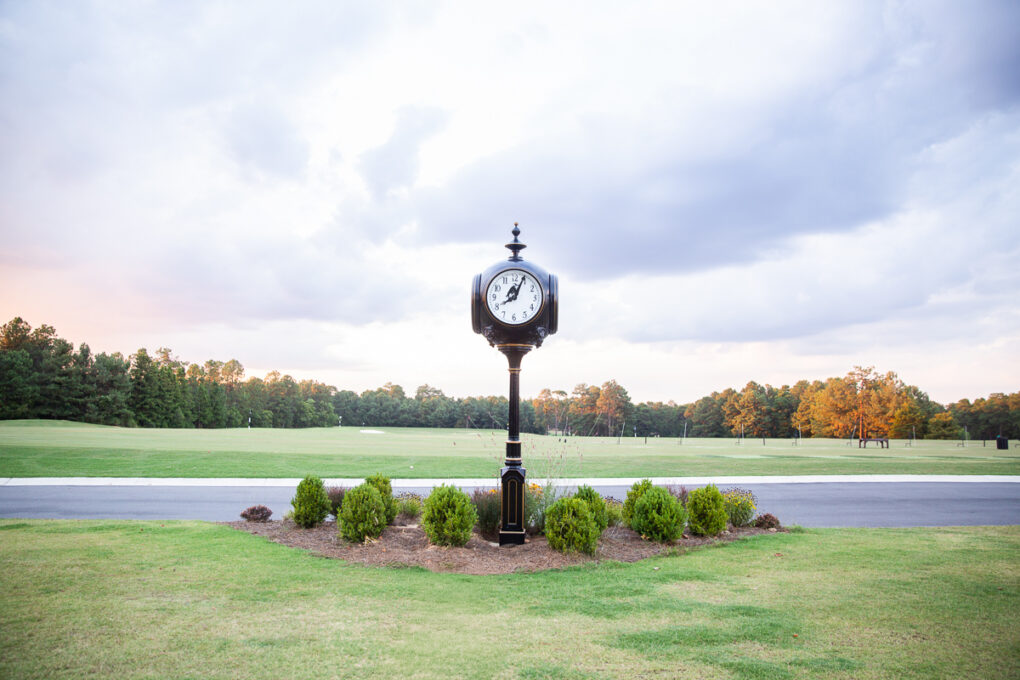 Golf course clock at Pinehurst wedding