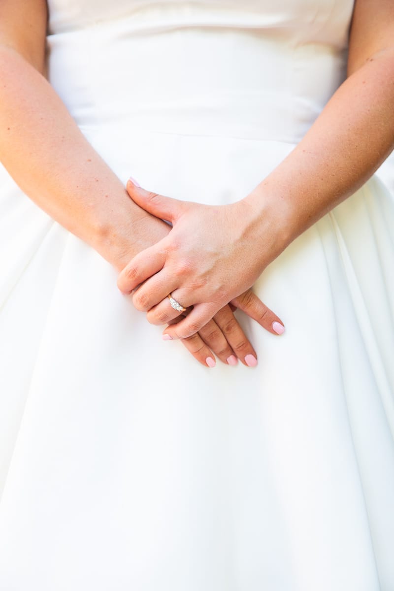 Close-up of bride's hands at Holly Inn Pinehurst wedding by Mollie Tobias Photography