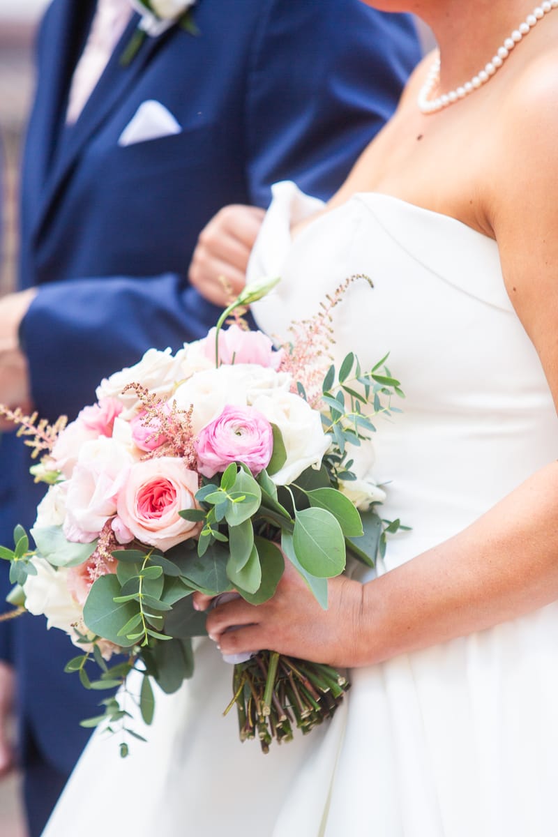 Hillside Florist bridal bouquet pink and white being held by bride