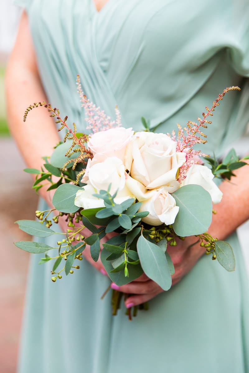 Close-up of bridesmaid’s bouquet at Holly Inn Pinehurst wedding