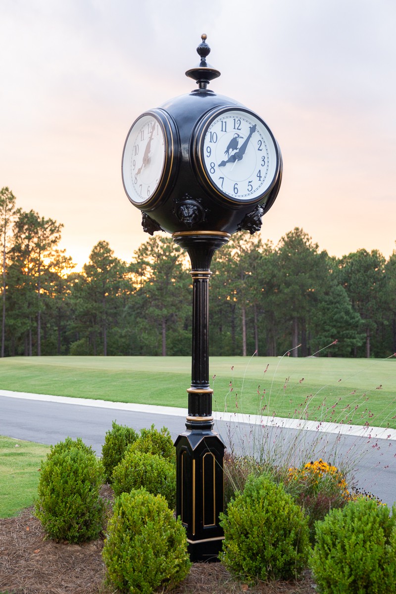 Golf course clock by North Carolina wedding photographer