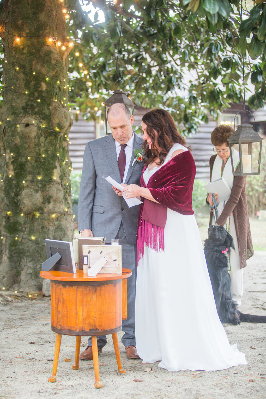 Rubicon Farm wedding ceremony under large magnolia tree