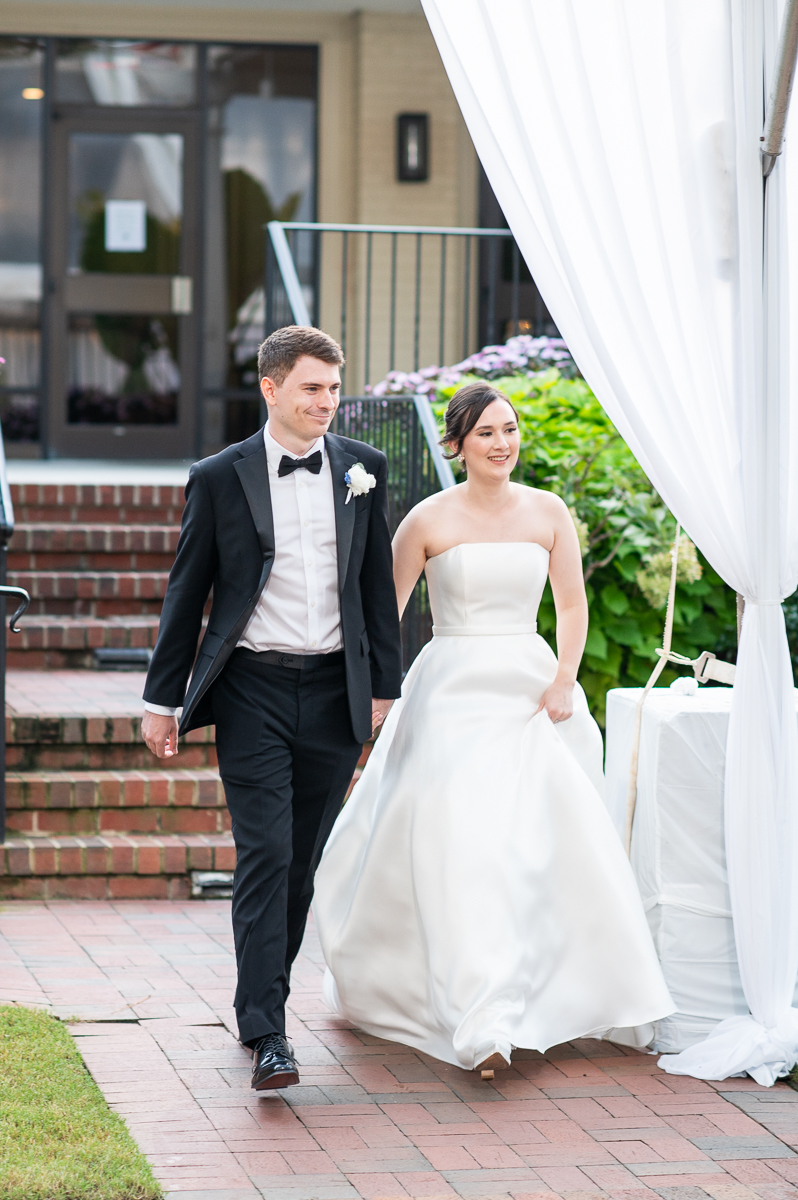 Bride and groom walking together