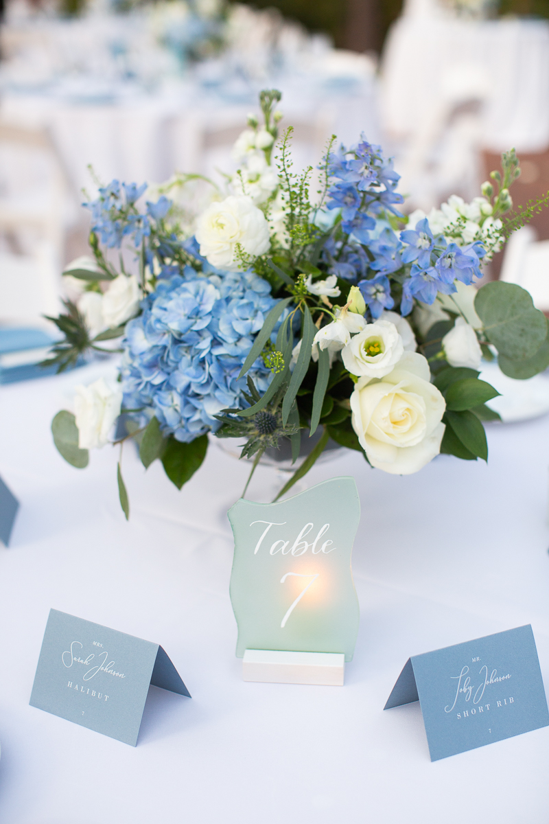 Beautifully arranged table setup with florals and candles at a Pinehurst wedding reception.