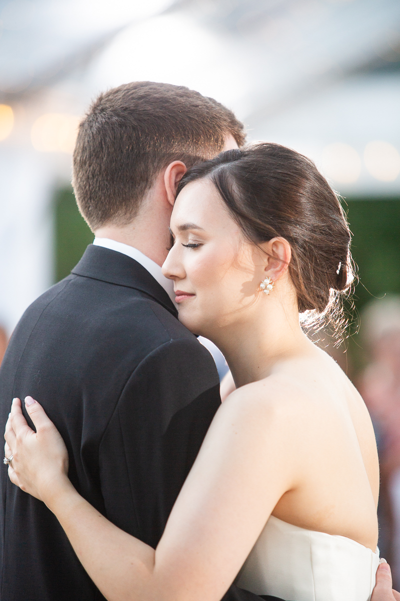 Intimate moment during the first dance of the bride and groom.